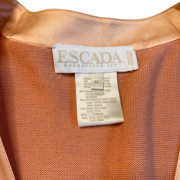 Vintage 80s Escada Preppy Peach Wool Button Down Cardigan Sweater 40 - Picture 5 of 5